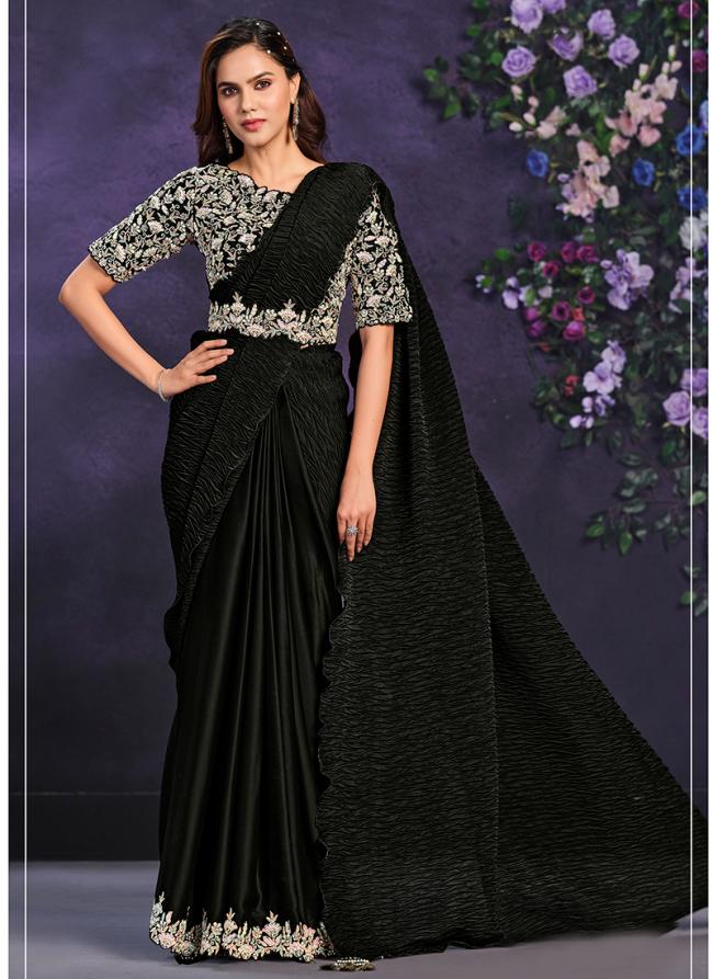 Crape Satin  Black Party Wear Sequence Work Saree